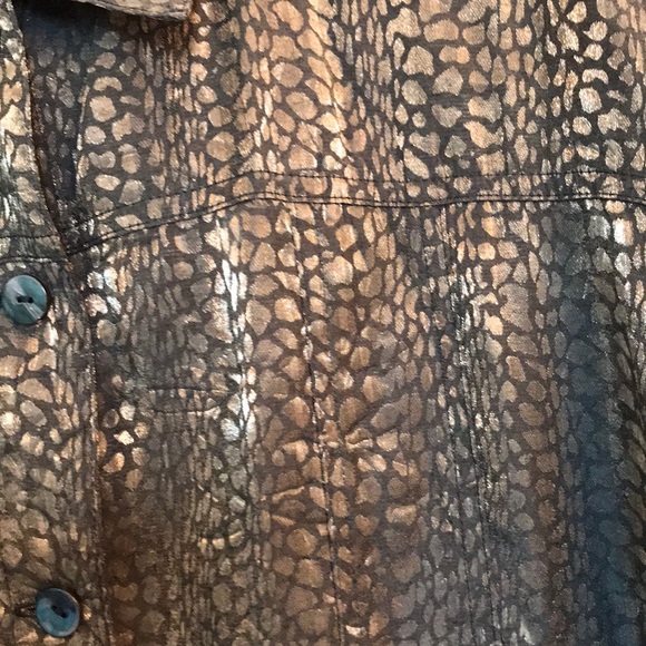 Chico’s size 3 or 16 Brown satiny blouse with shimmery snake print - Picture 3 of 4